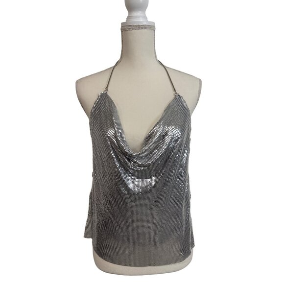h:ours x Bridget Chainmail Halter Top in Silver Small New Womens Metal Tank - Picture 4 of 9